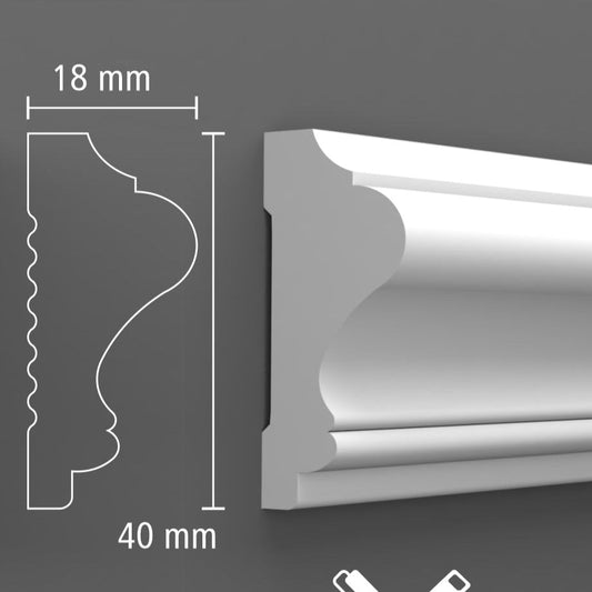 Brau decorativ din duropolimer, D 110, 2400 x 40 x 18 mm Alb- Livrare rapida!